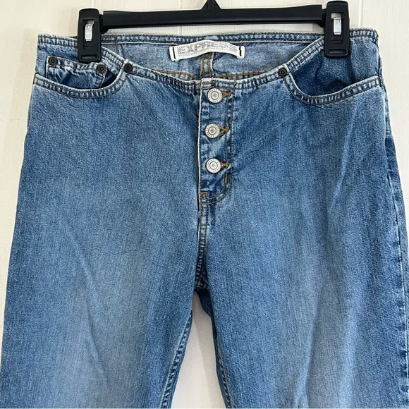 Express Y2K 90s Denim Blue Low Rise Button Fly Hipster Flare Jeans Size 7/8.