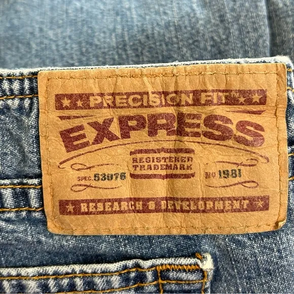 Express Y2K 90s Denim Blue Low Rise Button Fly Hipster Flare Jeans Size 7/8.