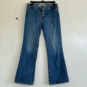 Express Y2K 90s Denim Blue Low Rise Button Fly Hipster Flare Jeans Size 7/8.