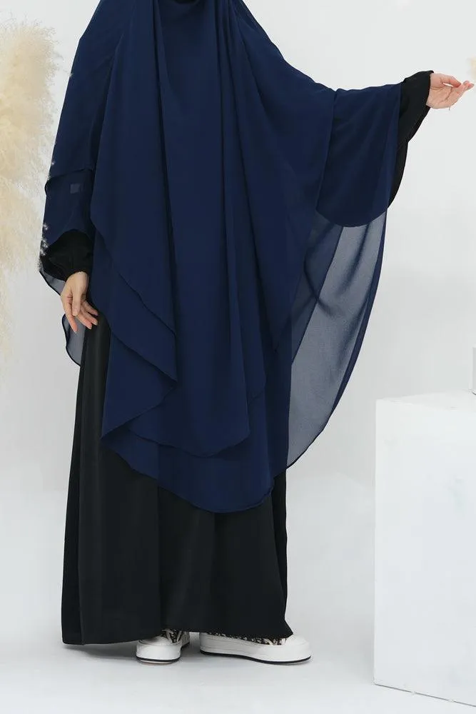 Extra Long Navy Two-Layer Chiffon Accessory for Versatile Wear