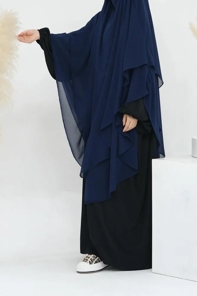 Extra Long Navy Two-Layer Chiffon Accessory for Versatile Wear
