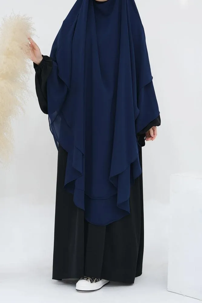 Extra Long Navy Two-Layer Chiffon Accessory for Versatile Wear