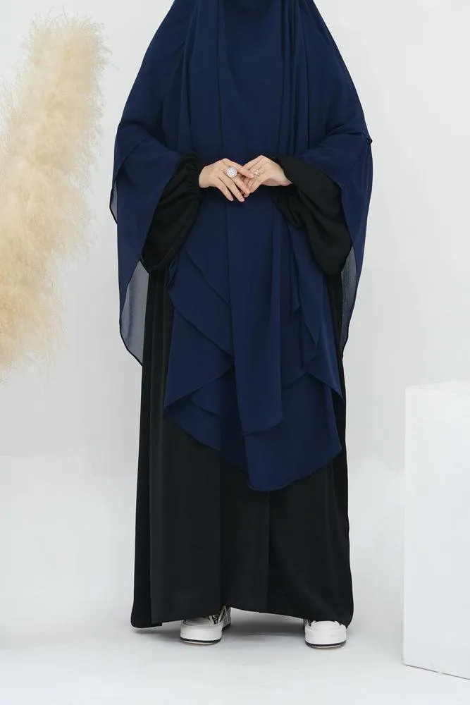 Extra Long Navy Two-Layer Chiffon Accessory for Versatile Wear