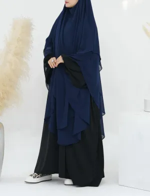 Extra Long Navy Two-Layer Chiffon Accessory for Versatile Wear