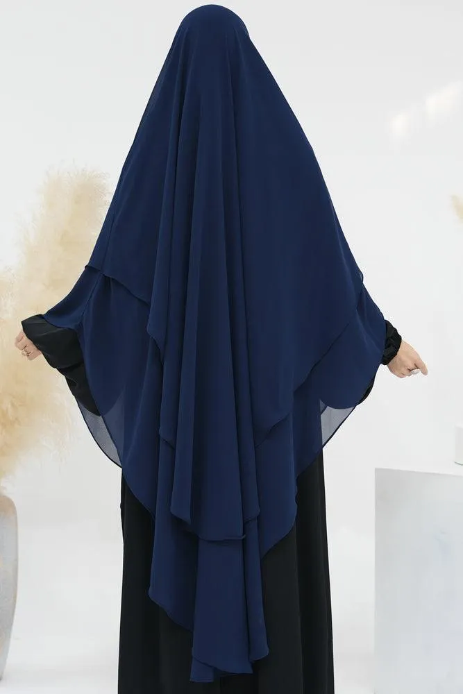 Extra Long Navy Two-Layer Chiffon Accessory for Versatile Wear