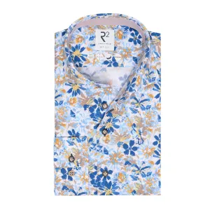 Extra long sleeves. Floral print knitted piquet shirt