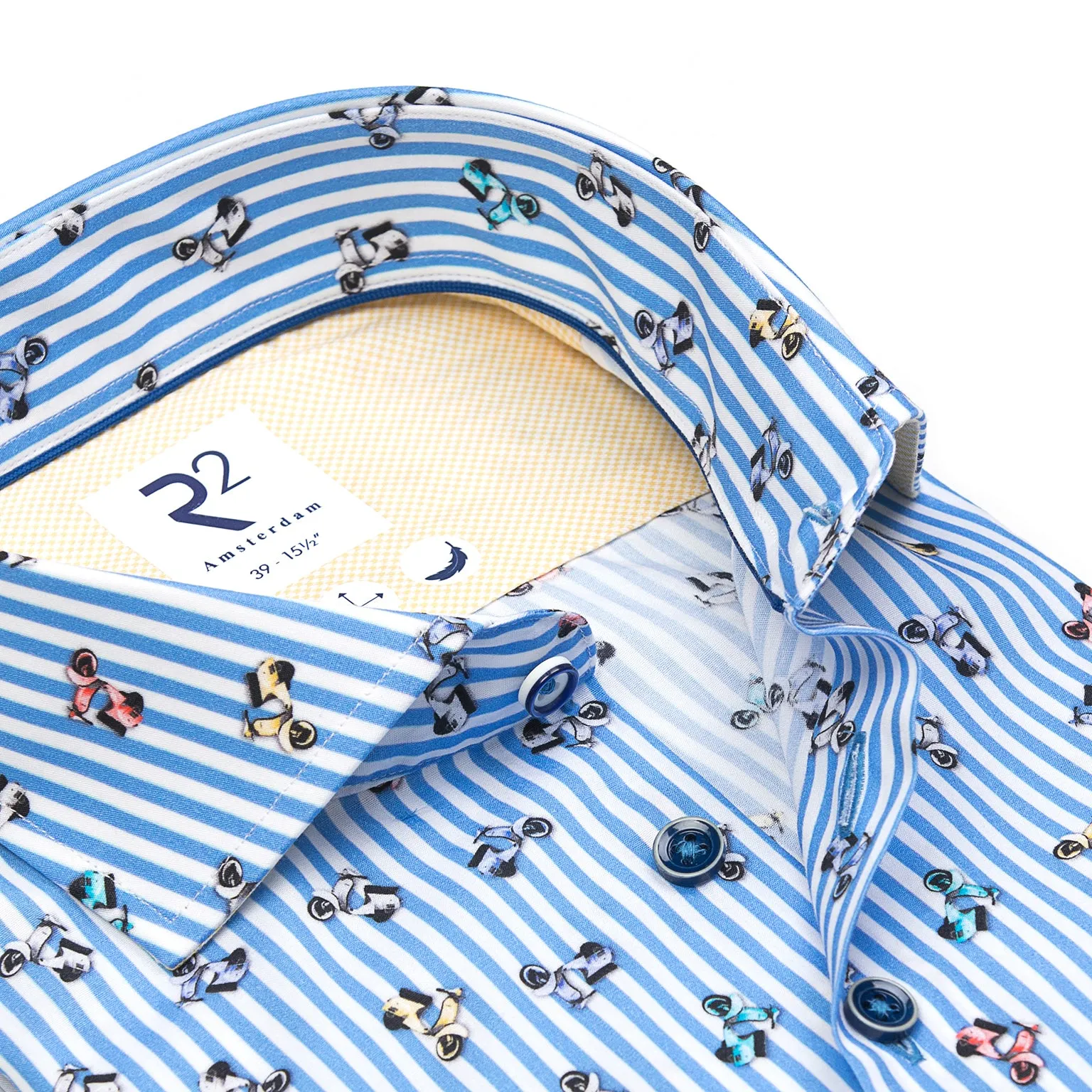 Extra long sleeves. Striped Italian scooter print coton shirt