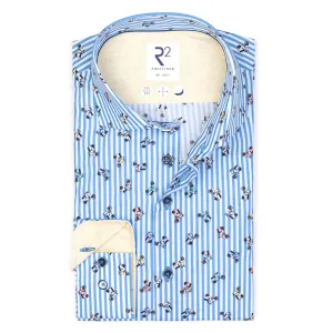 Extra long sleeves. Striped Italian scooter print coton shirt
