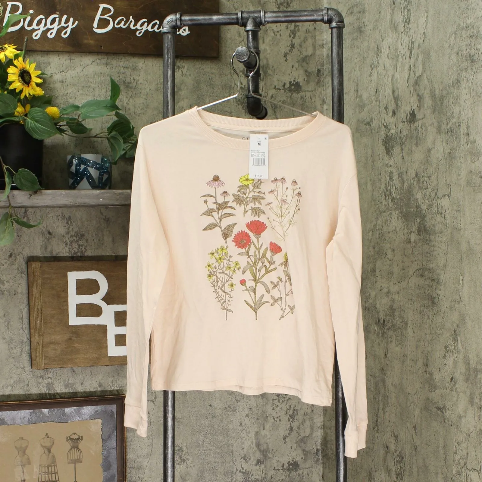 Fifth Sun Women's Botanical Floral Stem Long Sleeve Graphic T-Shirt
