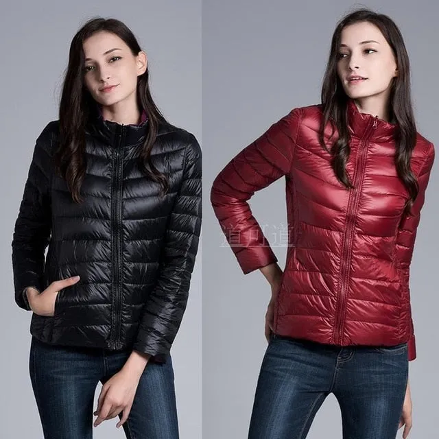Fitaylor New Winter Women Down Jacket Ultra Light 90% White Duck Down Double Side Coats Short Design Slim Warm Parkas