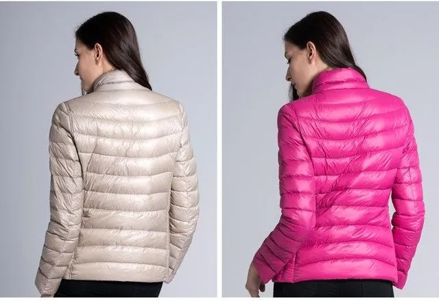 Fitaylor New Winter Women Down Jacket Ultra Light 90% White Duck Down Double Side Coats Short Design Slim Warm Parkas