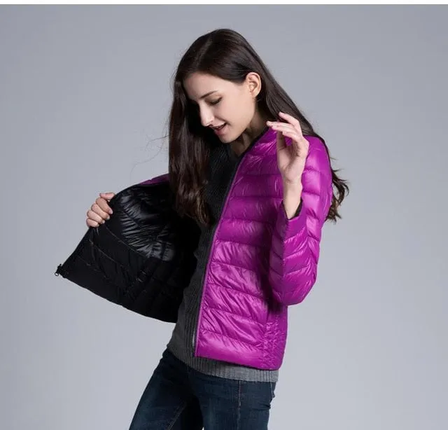 Fitaylor New Winter Women Down Jacket Ultra Light 90% White Duck Down Double Side Coats Short Design Slim Warm Parkas