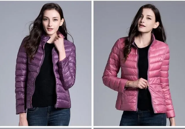 Fitaylor New Winter Women Down Jacket Ultra Light 90% White Duck Down Double Side Coats Short Design Slim Warm Parkas