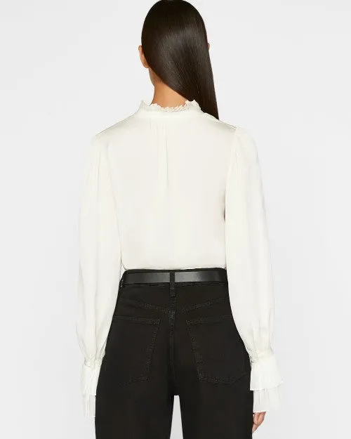 FRAME | Pleated Cuff V-Neck Top | Off White