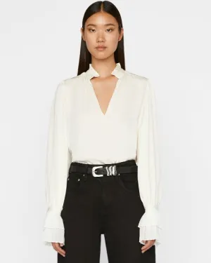FRAME | Pleated Cuff V-Neck Top | Off White