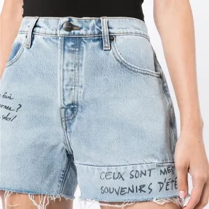 FRAME WOMENS LE SLOUCH SIGNATURE WRITING CUTOFF DENIM SHORTS BLUE SZ 32 (12) NEW