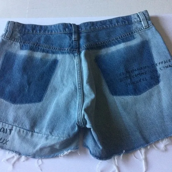 FRAME WOMENS LE SLOUCH SIGNATURE WRITING CUTOFF DENIM SHORTS BLUE SZ 32 (12) NEW