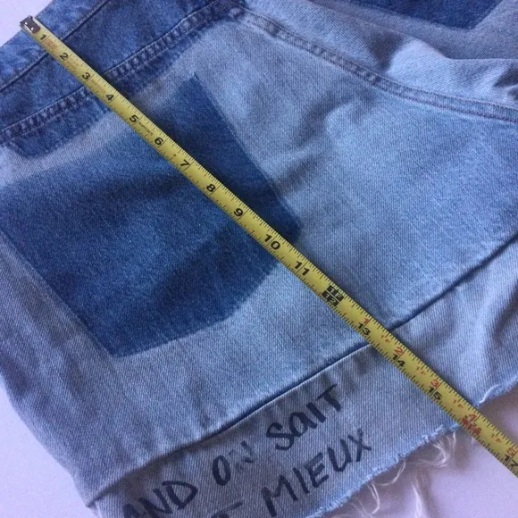 FRAME WOMENS LE SLOUCH SIGNATURE WRITING CUTOFF DENIM SHORTS BLUE SZ 32 (12) NEW