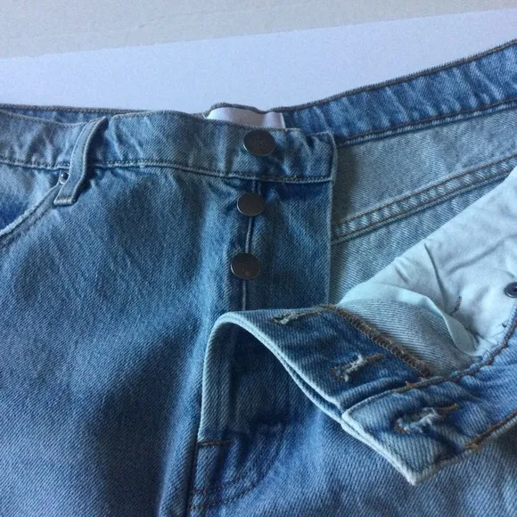 FRAME WOMENS LE SLOUCH SIGNATURE WRITING CUTOFF DENIM SHORTS BLUE SZ 32 (12) NEW