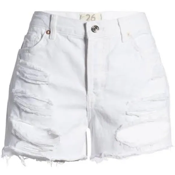 Free People 32 Shorts Maggie distressed frayed raw hem Optic White mid rise NWT