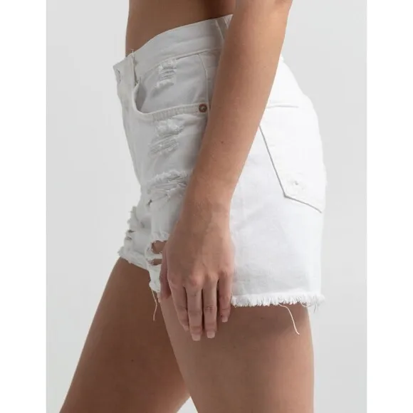 Free People Maggie Denim Jean Shorts 25 26 27 28 White Distressed Raw Hem New