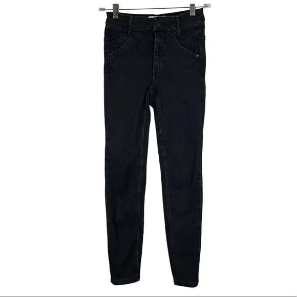 Free People Riley Seamed Skinny Jeans High Rise Washed Black 24
