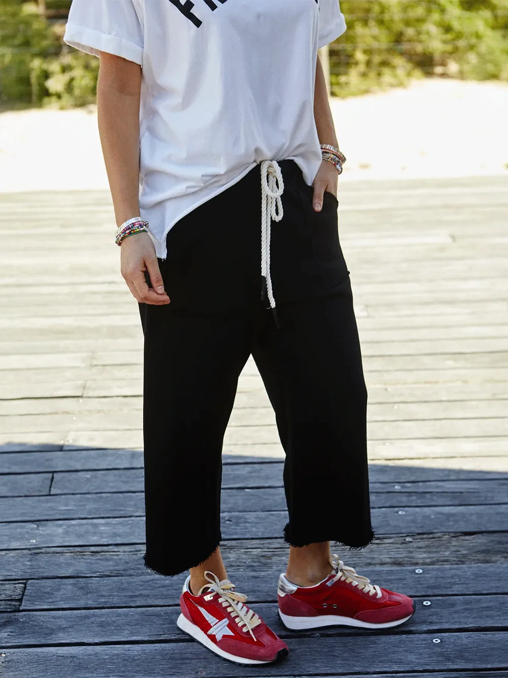 Frenchie Cropped Trackpant - BLACK