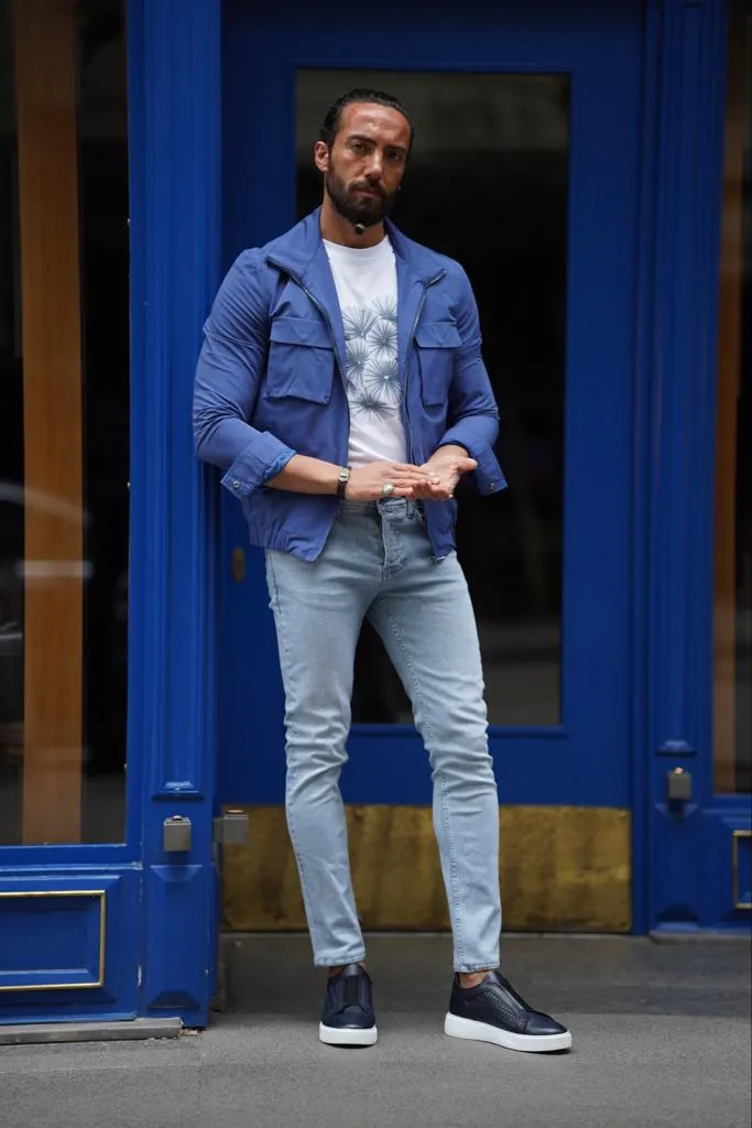 Front Pocket Detailed Waist Elastic Bomber Coat - Blue