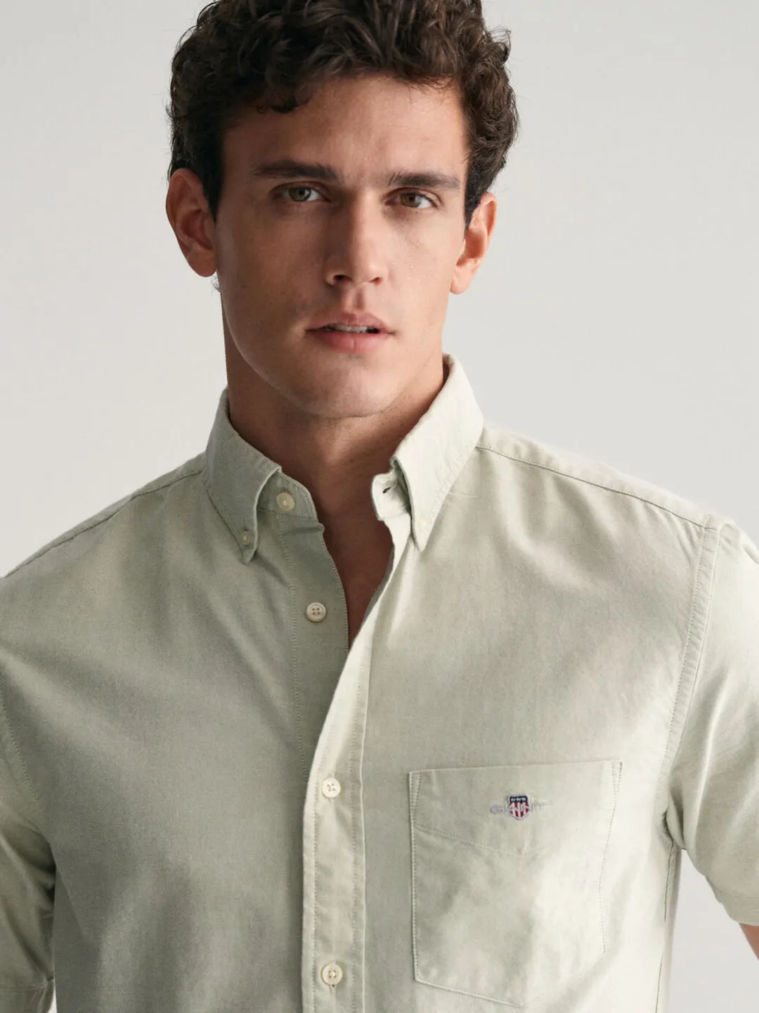 Gant Men Green Solid Button-down Collar Long Sleeves Shirt