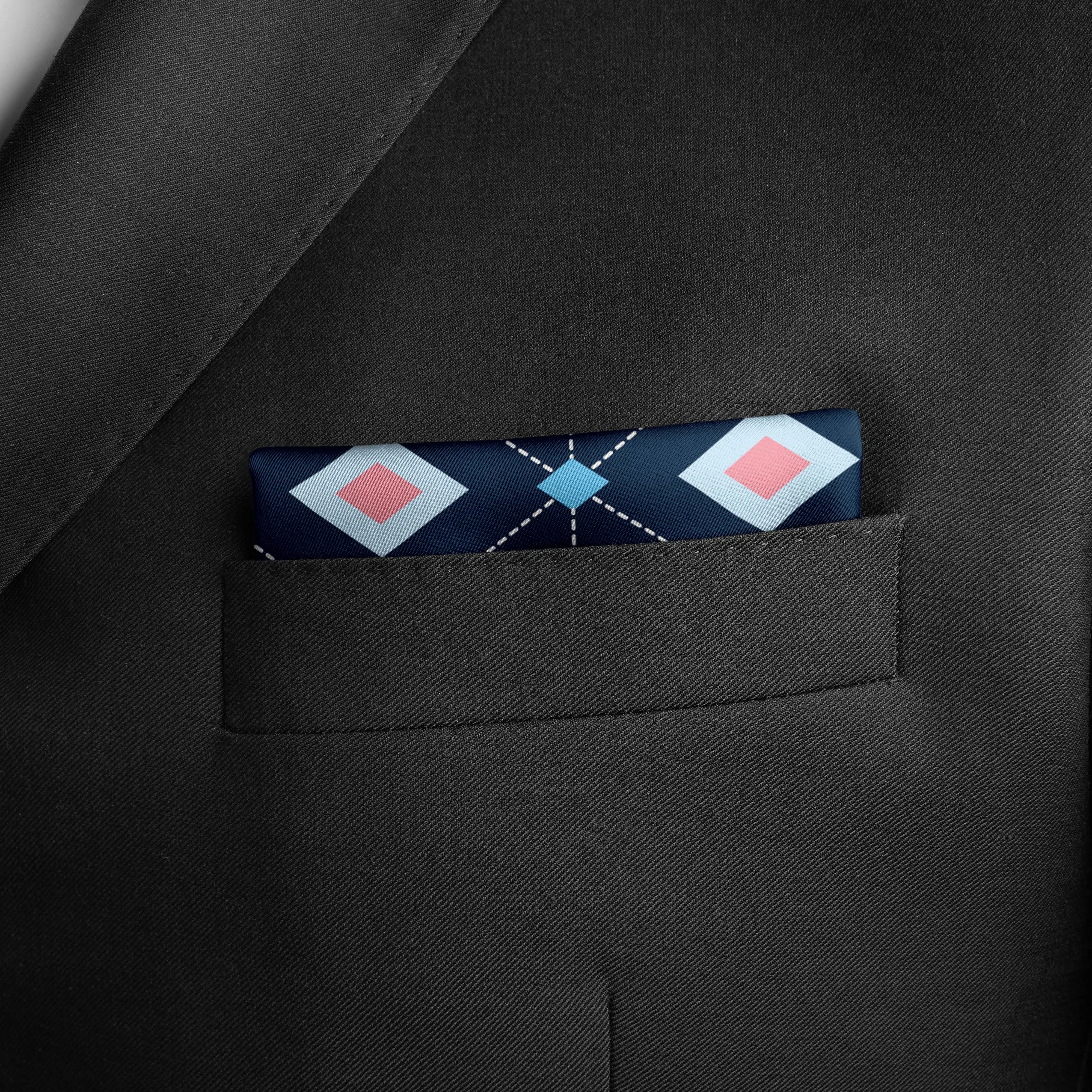 GEOMETRIC DIAMONDS BLUE SILK POCKET SQUARE