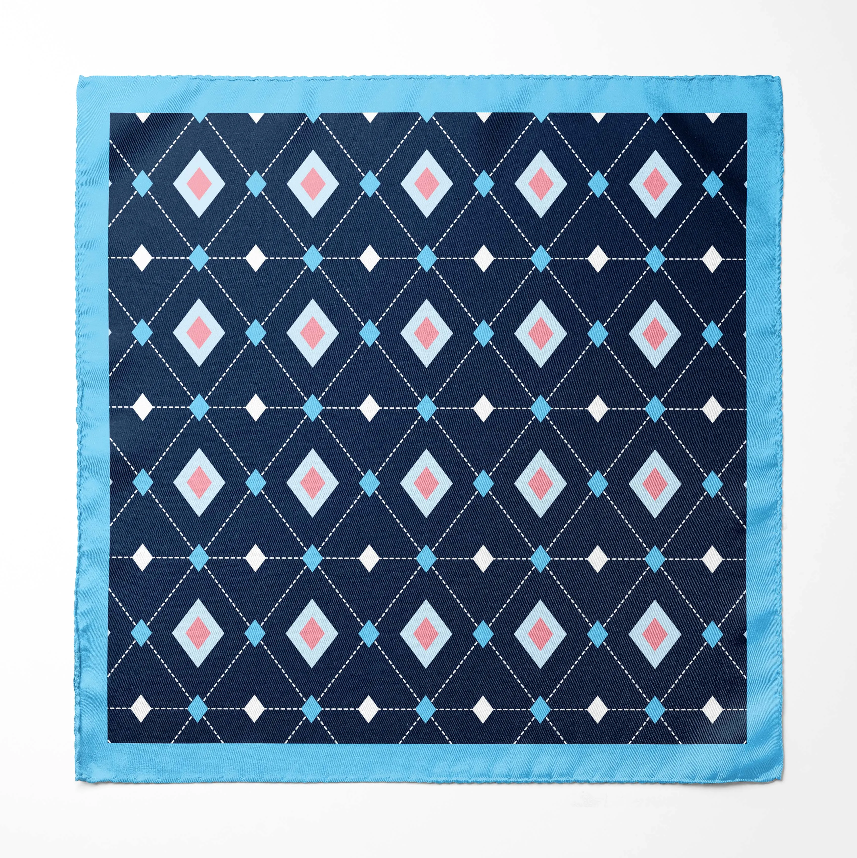 GEOMETRIC DIAMONDS BLUE SILK POCKET SQUARE