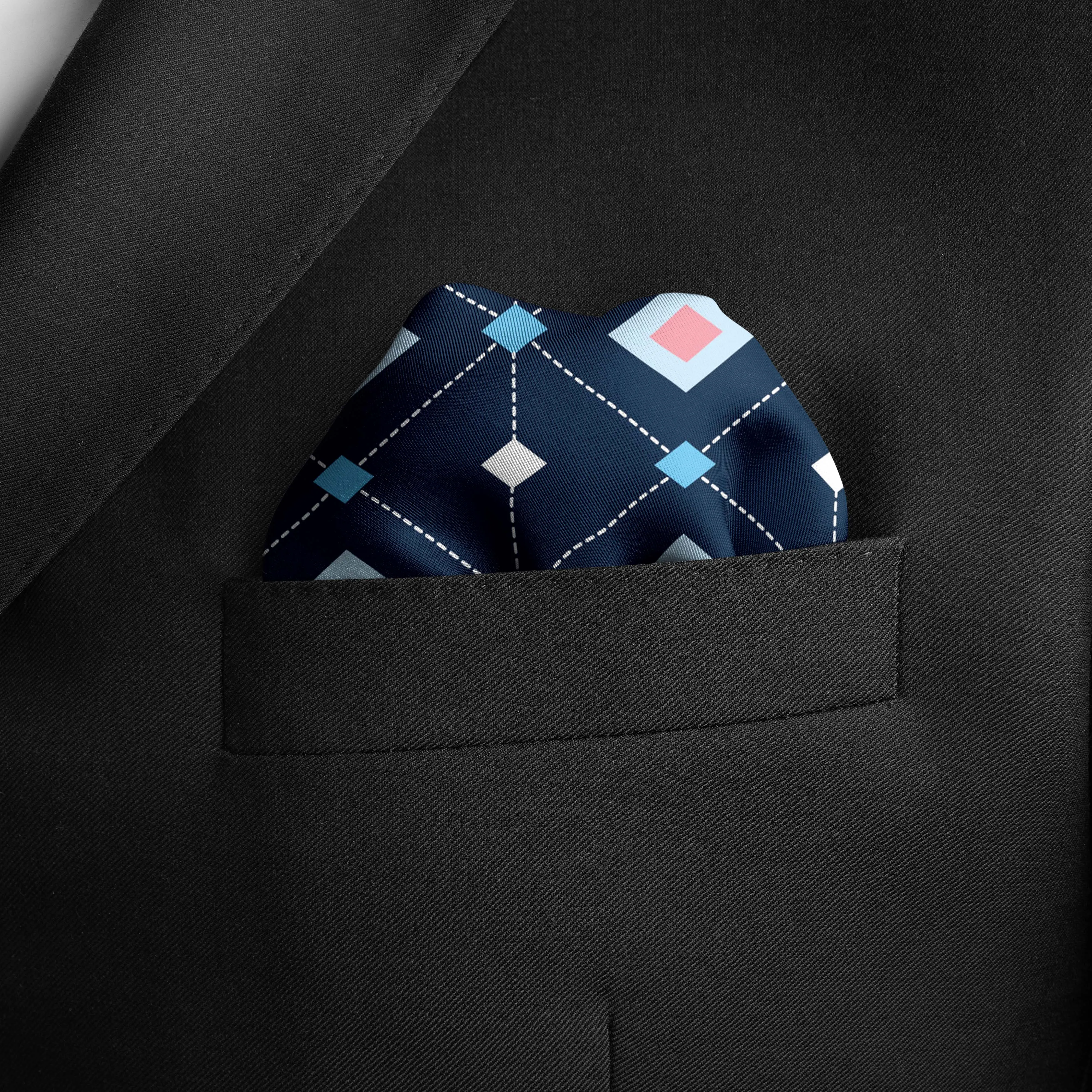 GEOMETRIC DIAMONDS BLUE SILK POCKET SQUARE