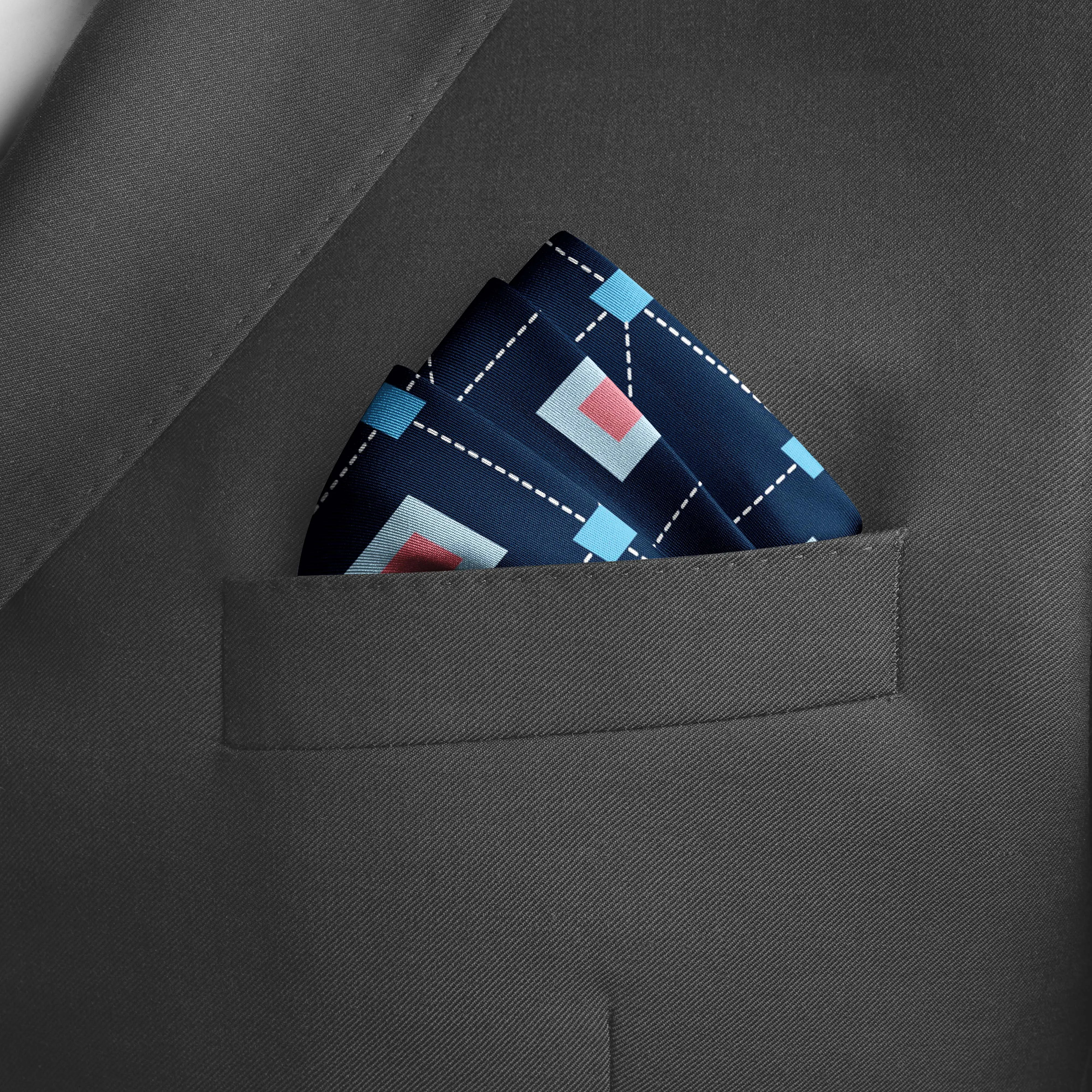 GEOMETRIC DIAMONDS BLUE SILK POCKET SQUARE