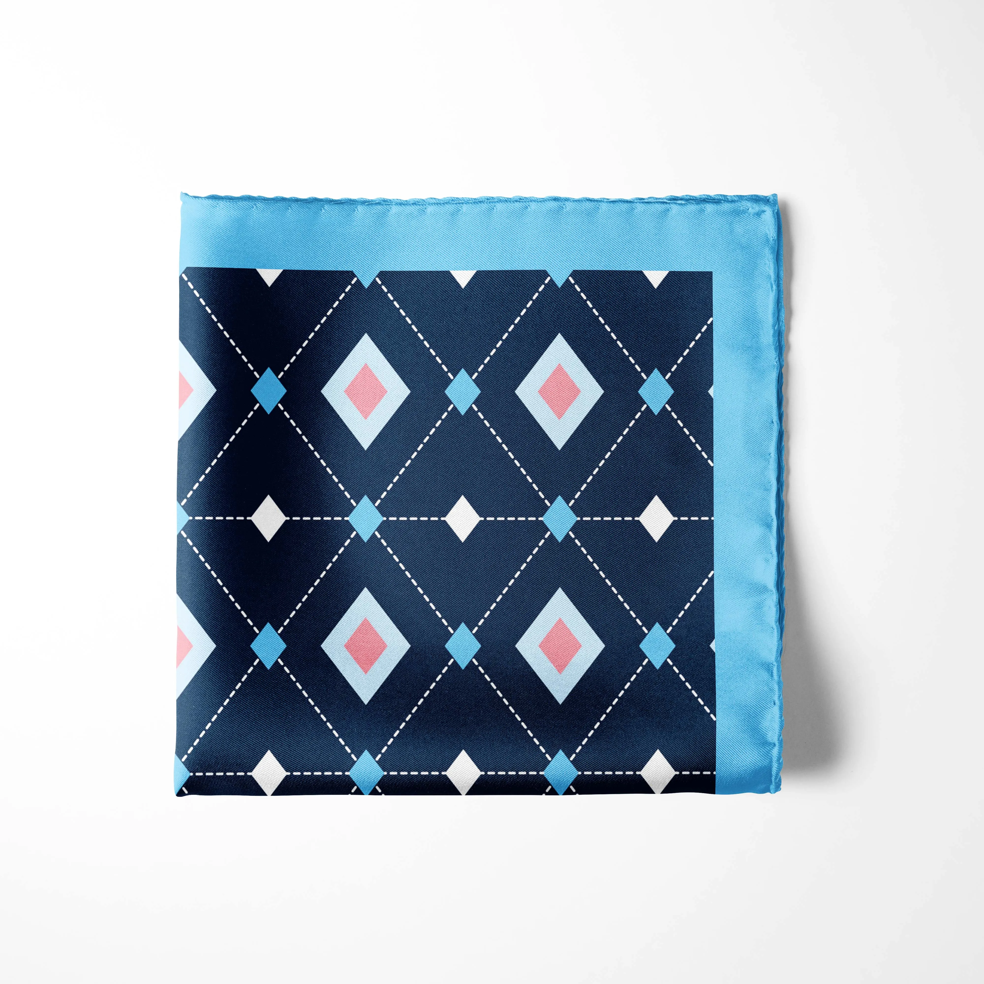 GEOMETRIC DIAMONDS BLUE SILK POCKET SQUARE