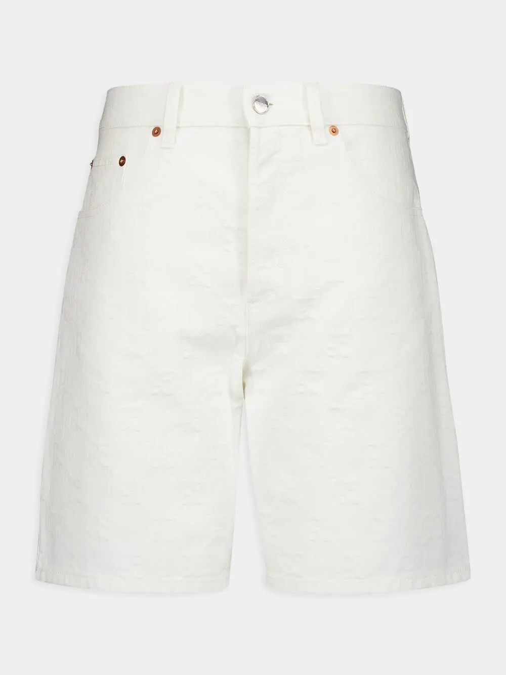 GG Jacquard White Denim Shorts