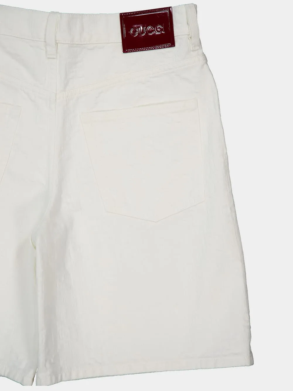 GG Jacquard White Denim Shorts