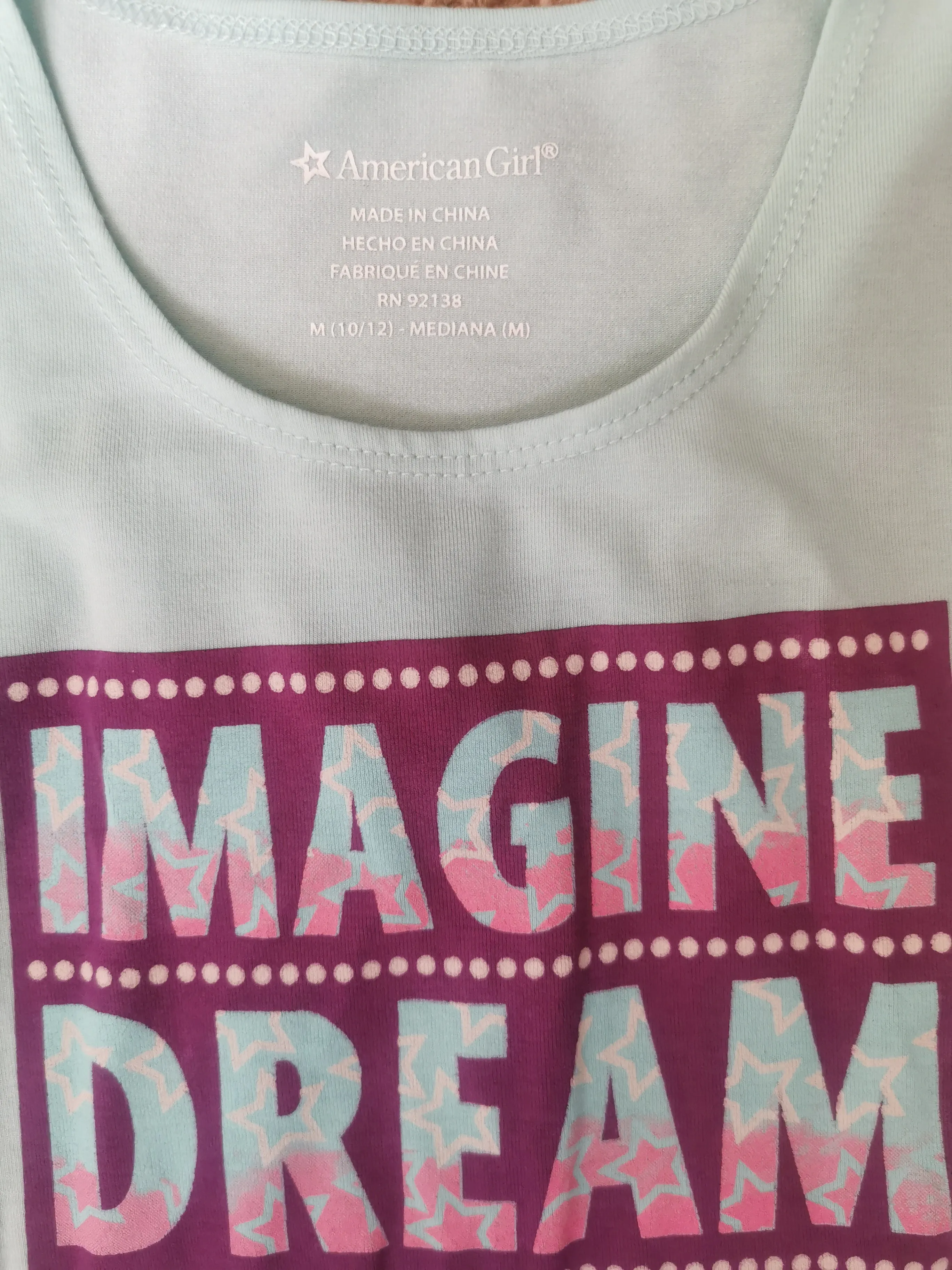GIRL SIZE MEDIUM (10/12 YEARS) - AMERICAN GIRL, Baby Blue, Graphic Tank Top EUC B47