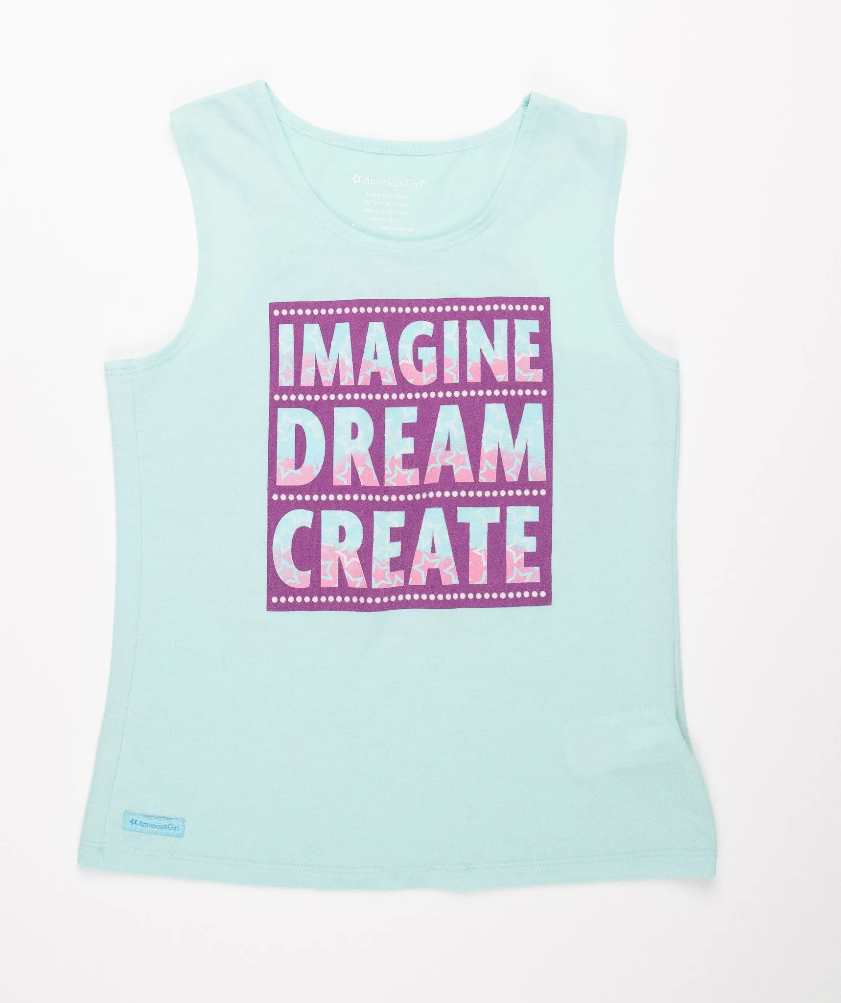 GIRL SIZE MEDIUM (10/12 YEARS) - AMERICAN GIRL, Baby Blue, Graphic Tank Top EUC B47