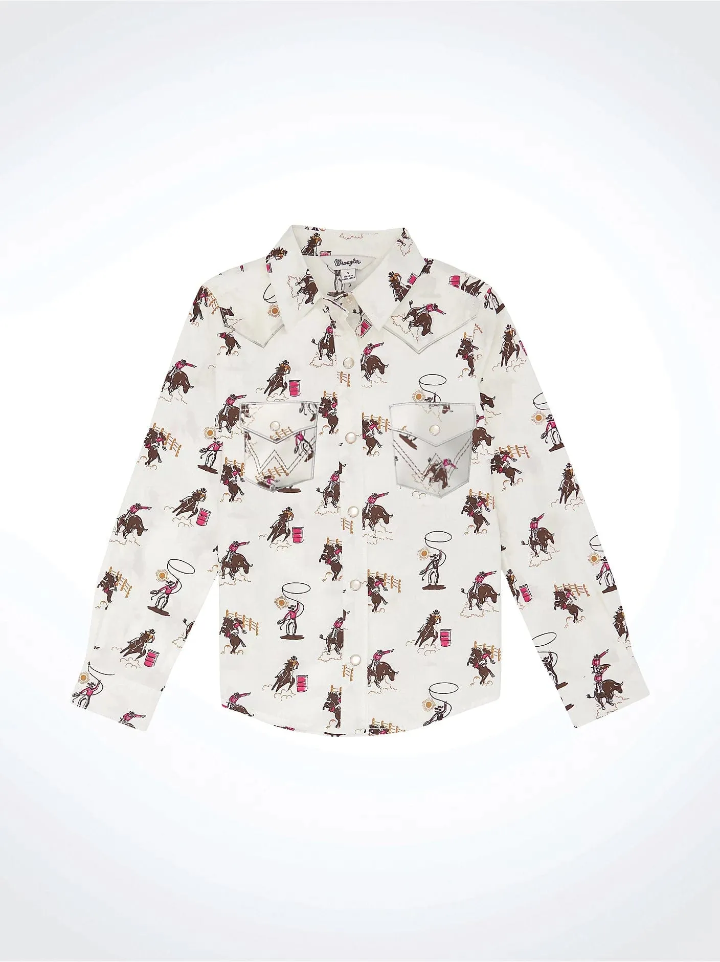 GIRLS WHITE WESTERN PRINT LONG SLEEVE SHIRT