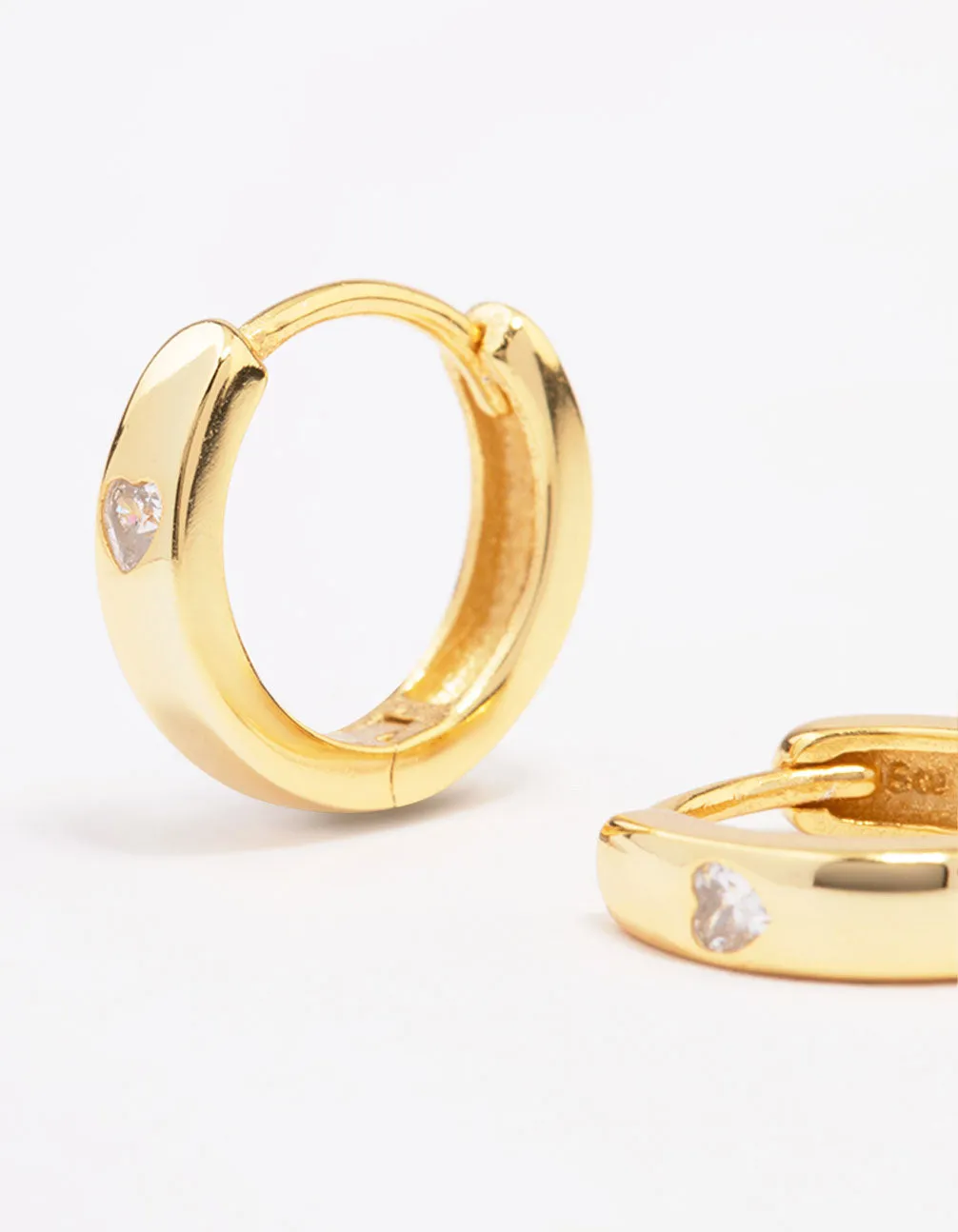 Gold Plated Sterling Silver Mini Cubic Zirconia Heart Huggie Earrings