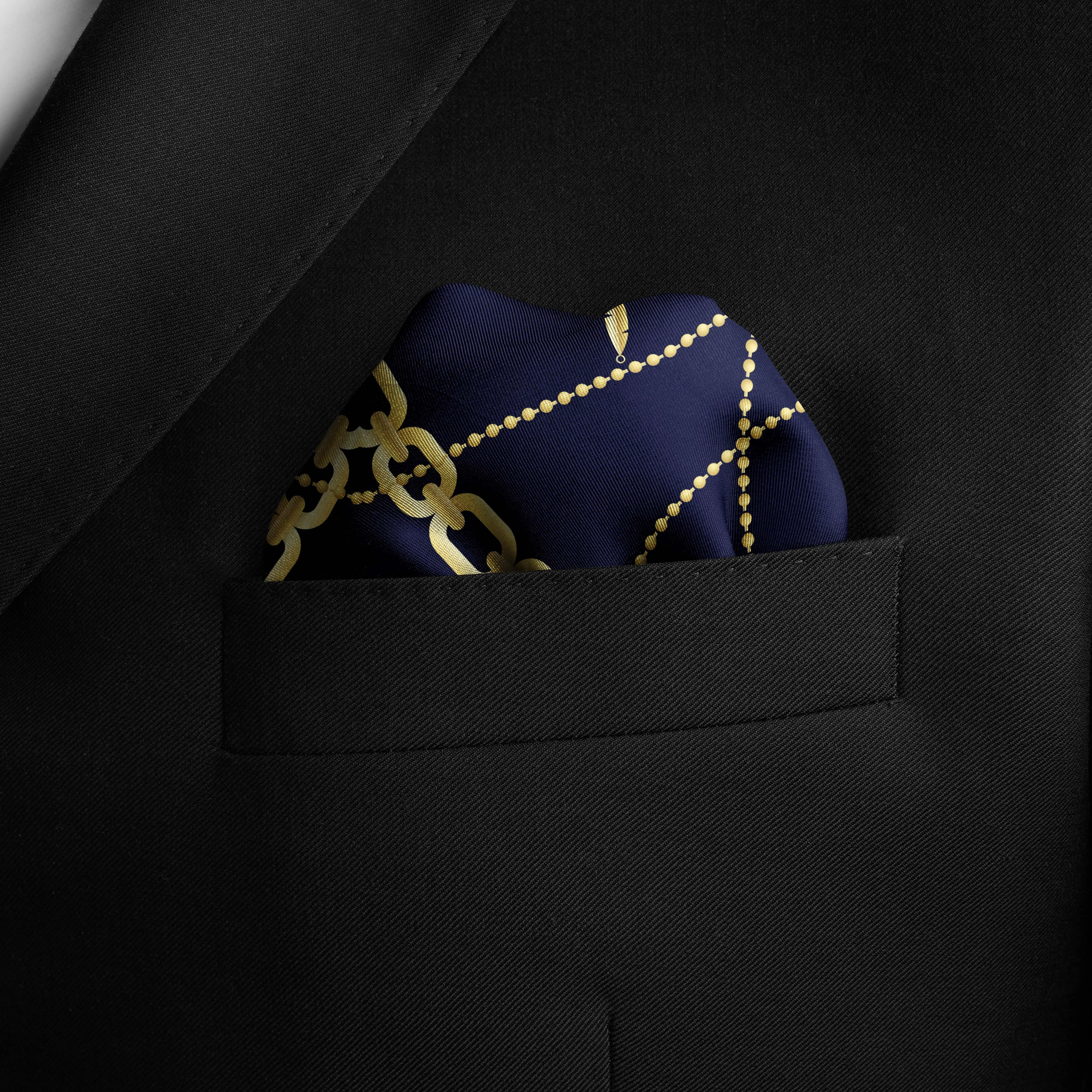 GOLDEN CHAIN LOOP SILK POCKET SQUARE