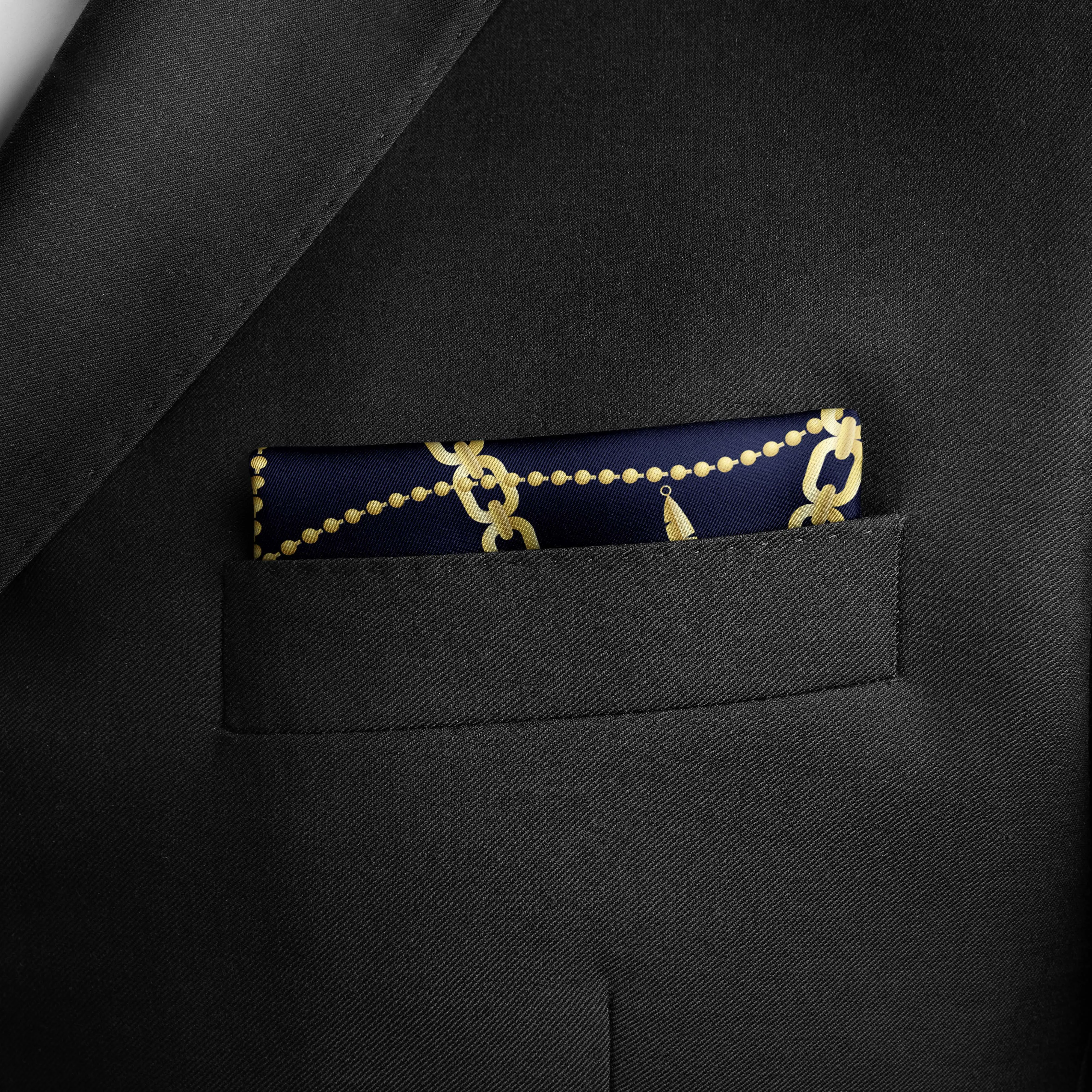 GOLDEN CHAIN LOOP SILK POCKET SQUARE