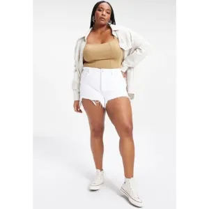 Good American Raw Fringe Hem Bombshell Denim Shorts in White Size 20