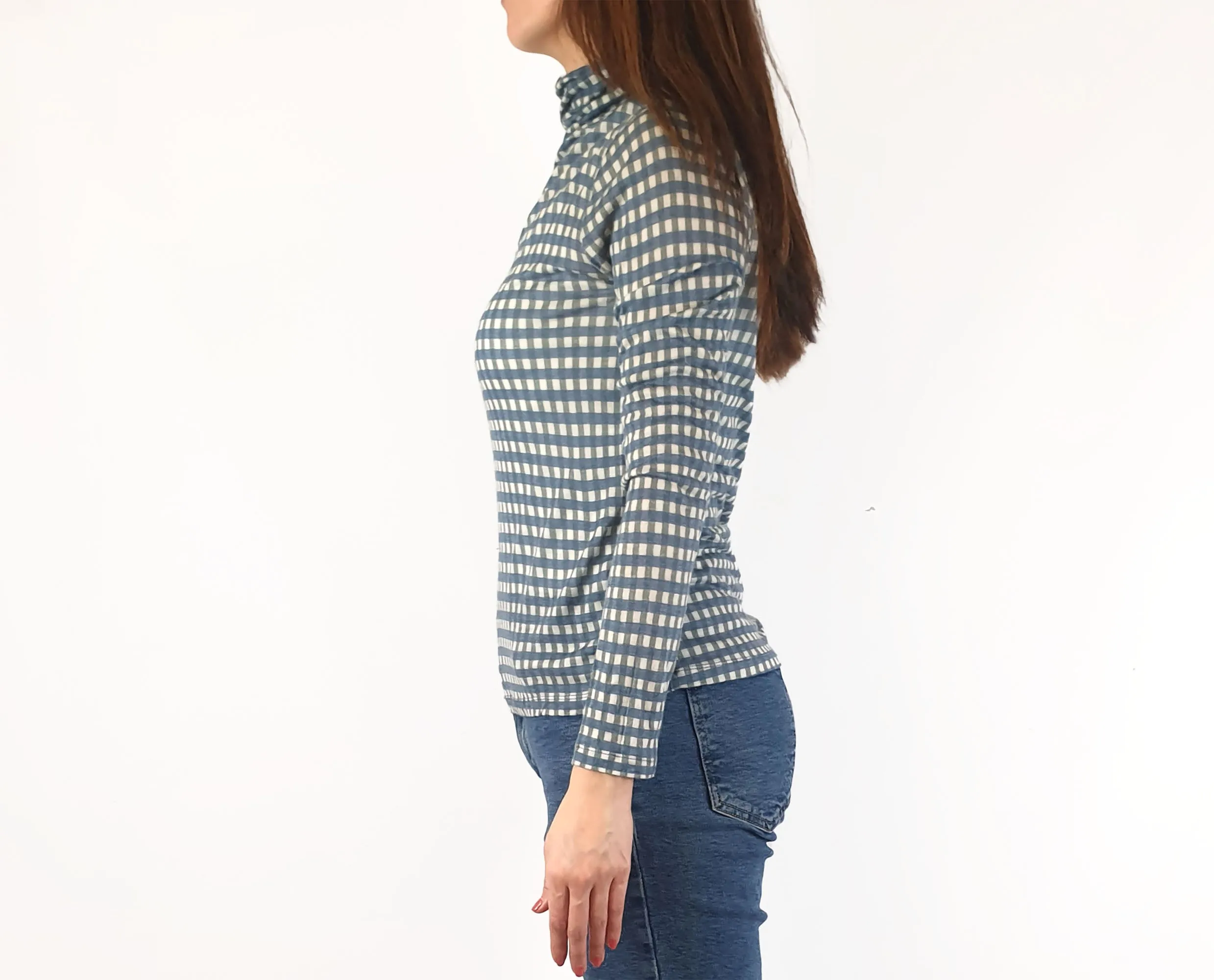 Gorman blue and green check long sleeve rollneck top size 10