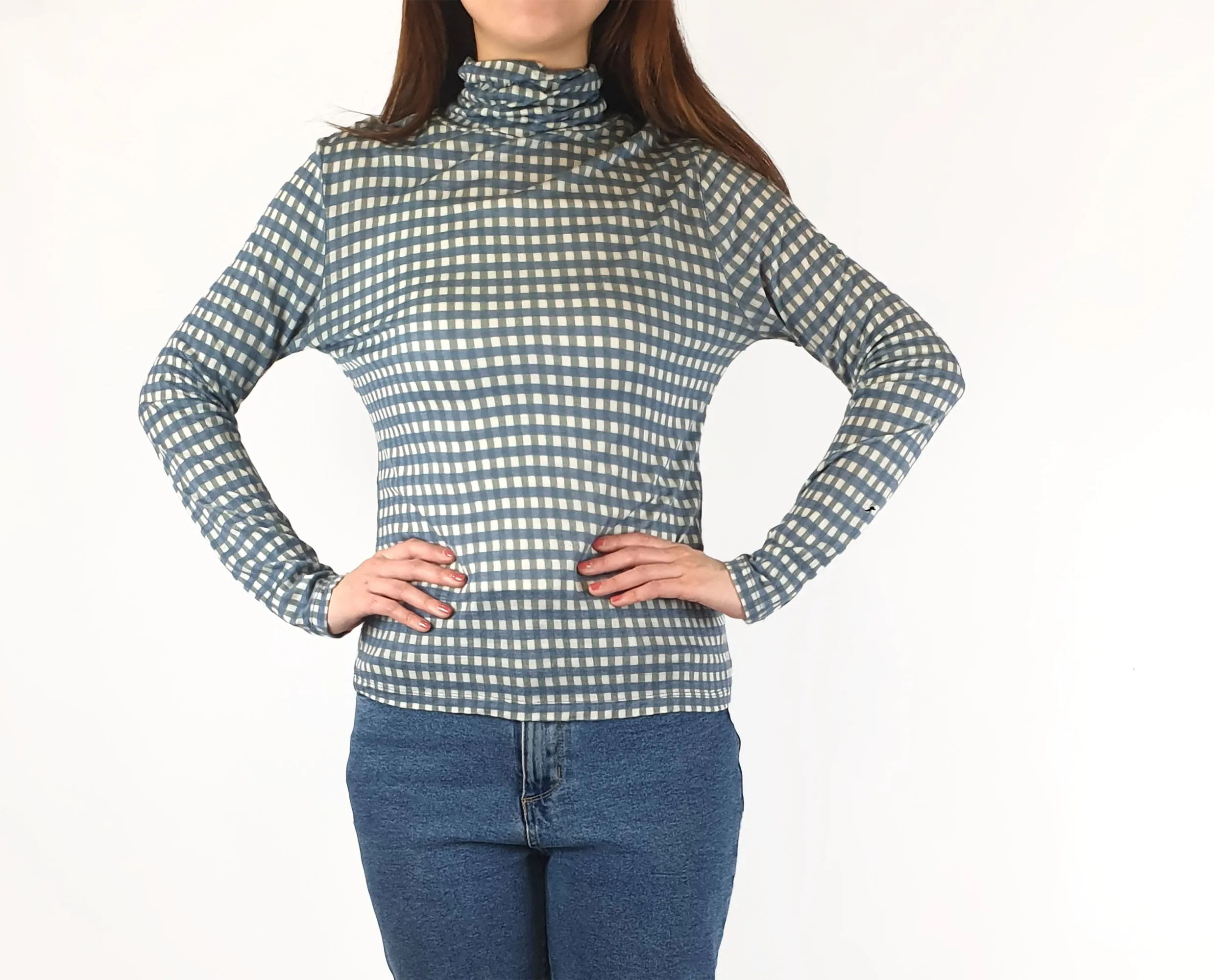 Gorman blue and green check long sleeve rollneck top size 10