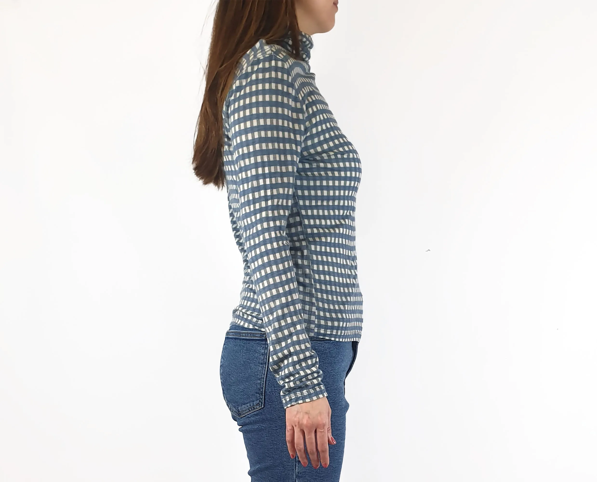 Gorman blue and green check long sleeve rollneck top size 10