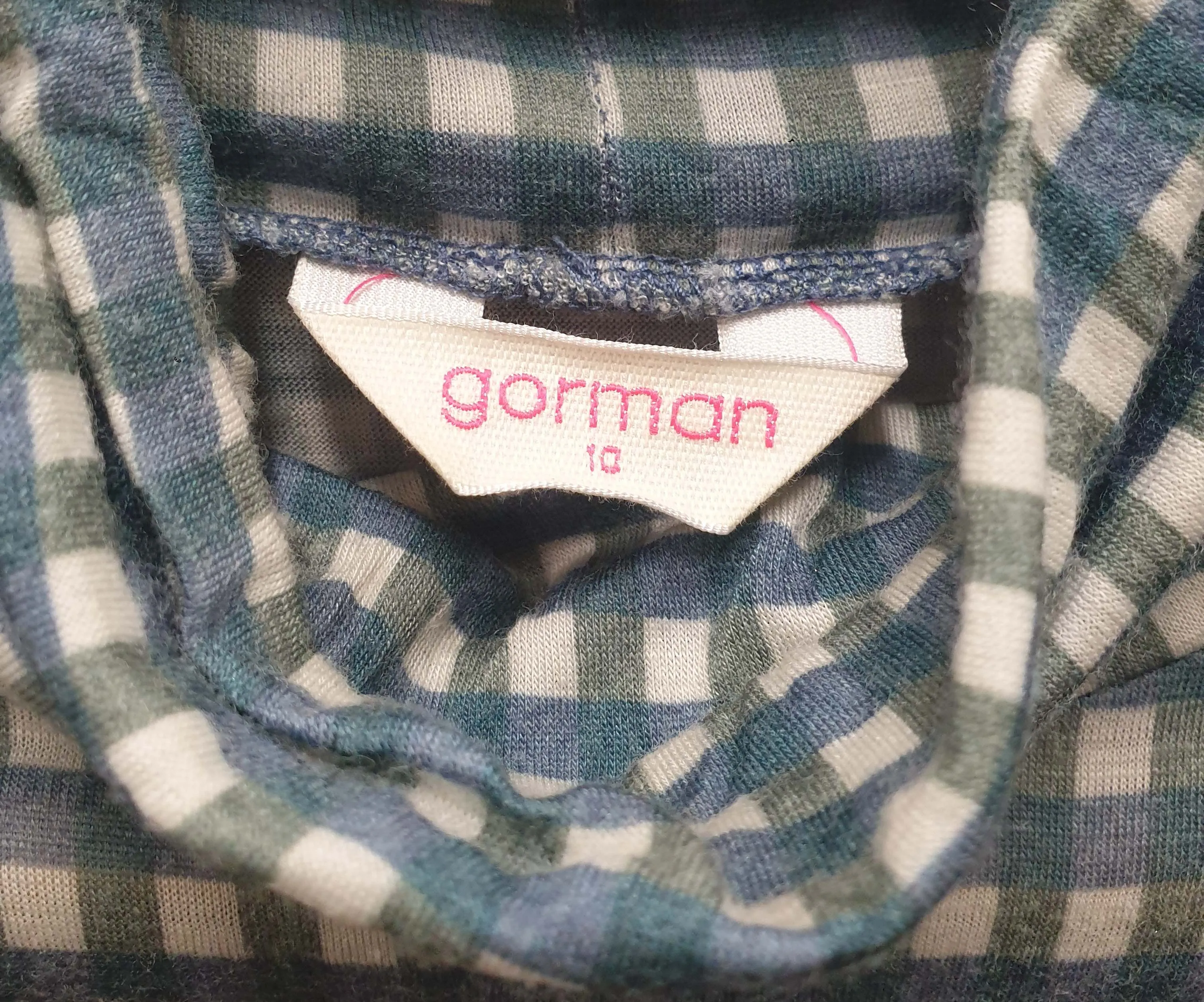 Gorman blue and green check long sleeve rollneck top size 10
