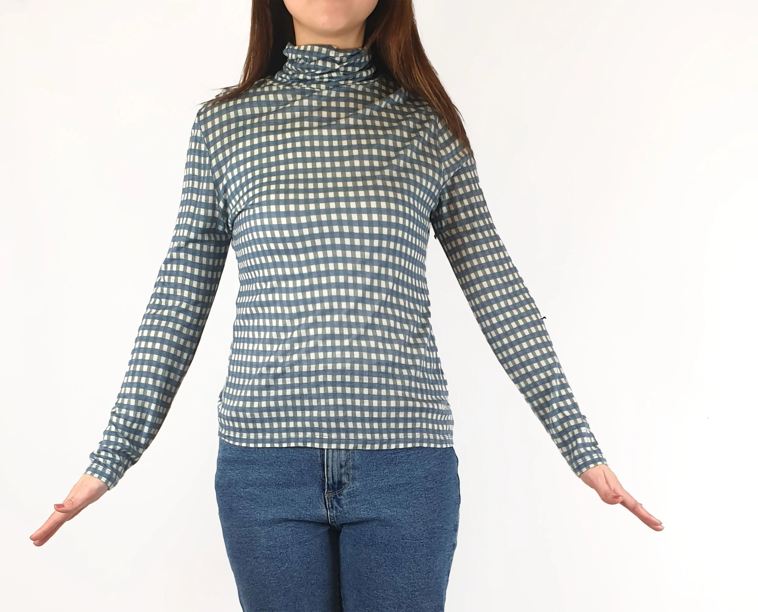 Gorman blue and green check long sleeve rollneck top size 10