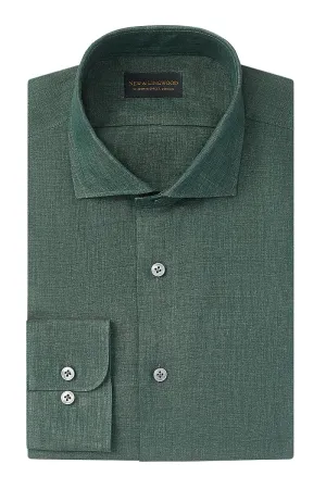 Green Cutaway Collar Standard Fit Linen Shirt