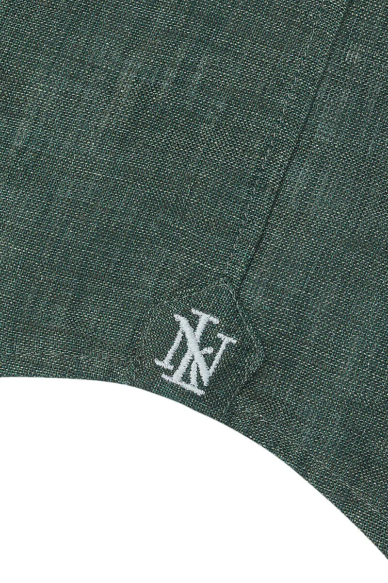 Green Cutaway Collar Standard Fit Linen Shirt